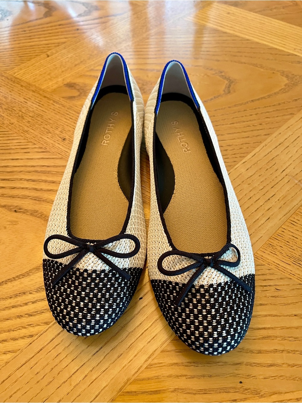 Rothy's Black & Cream Two-Tone Knit Ballet Flats with Bow